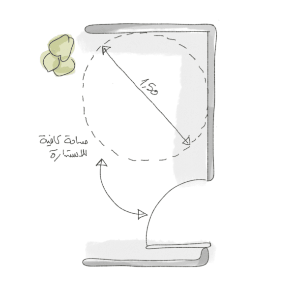 مساحة كافية للاستدارة بالكرسي المتحرك