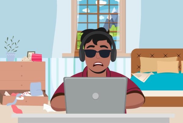 طالب كفيف مرتبك لعدم إدراكه هل غرفته مرتبة أم لا بعد أن طلب المعلم منه أن يفتح الكاميرا طالب كفيف مرتبك لعدم إدراكه هل غرفته مرتبة أم لا بعد أن طلب المعلم منه أن يفتح الكاميرا